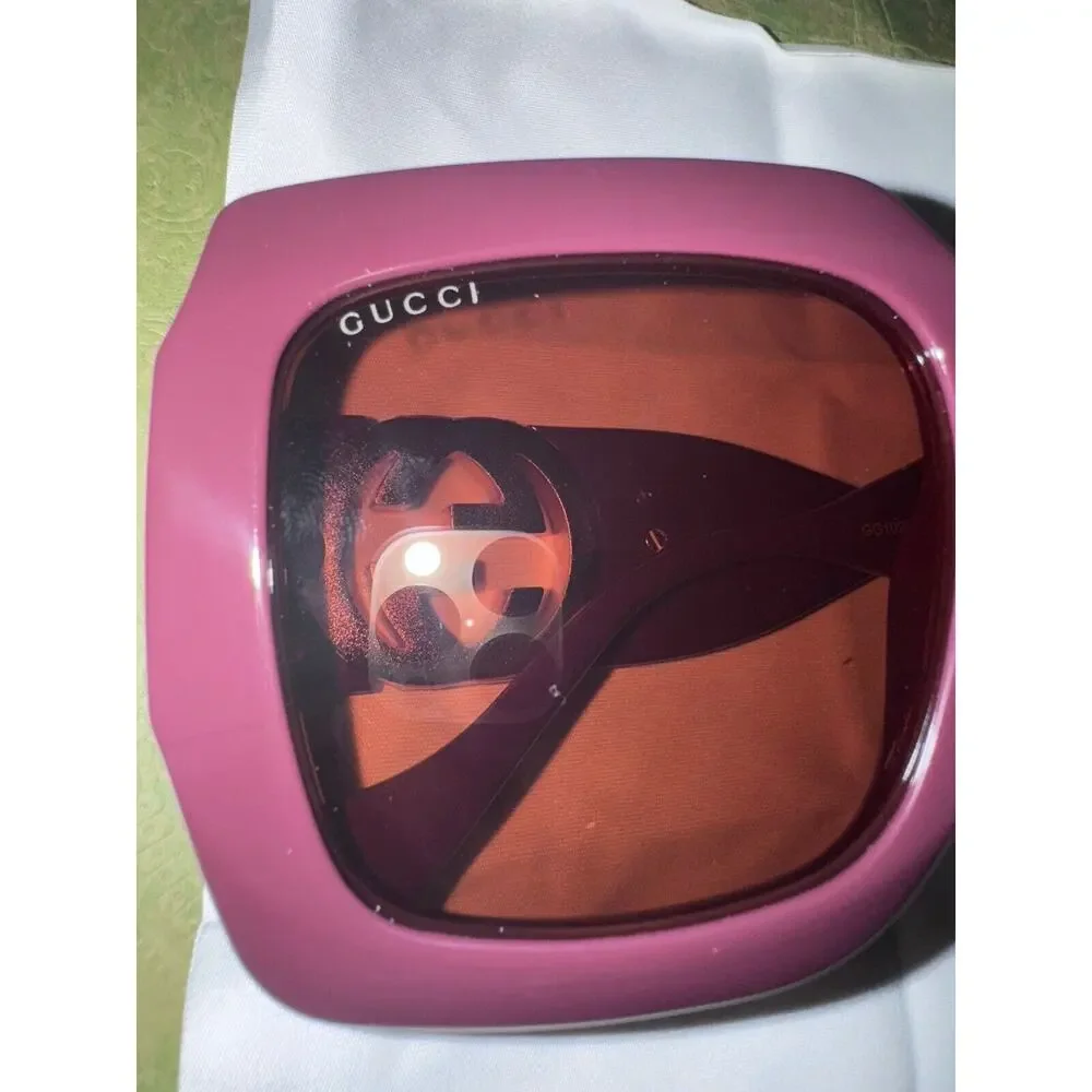 Gucci Square Oversized Sunglasses in Deep Burgundy with Brown Lenses - Picture 8 of 9